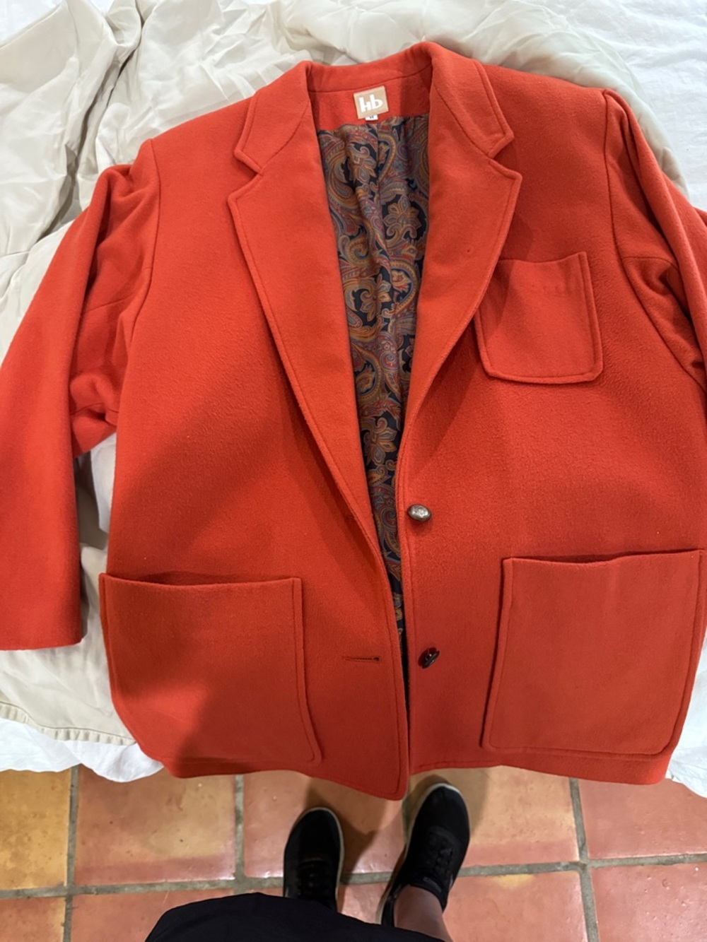 Hb Orange Red Wool-Blend Blazer Jacket
